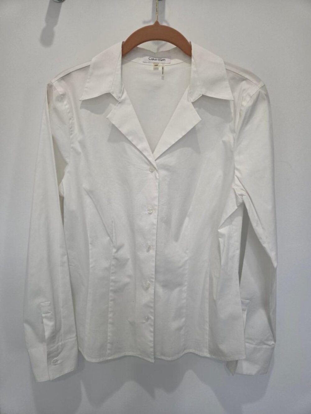 Calvin Klein New White Stretch Button Down Shirt with Back Detail Stitching 10P